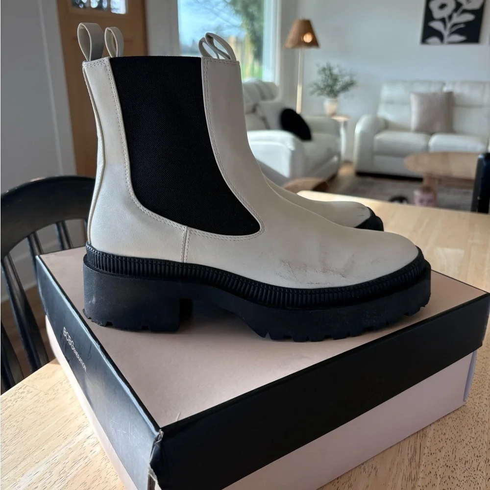 BCBG Paris Black and Cream Ankle Boots